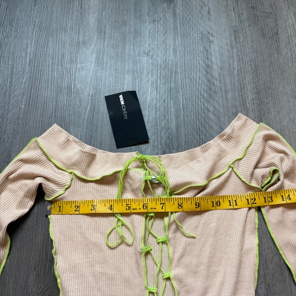 Fashion Nova Ribbed Romper Taupe Neon Green NEW Medium Edgy - Picture 7 of 11